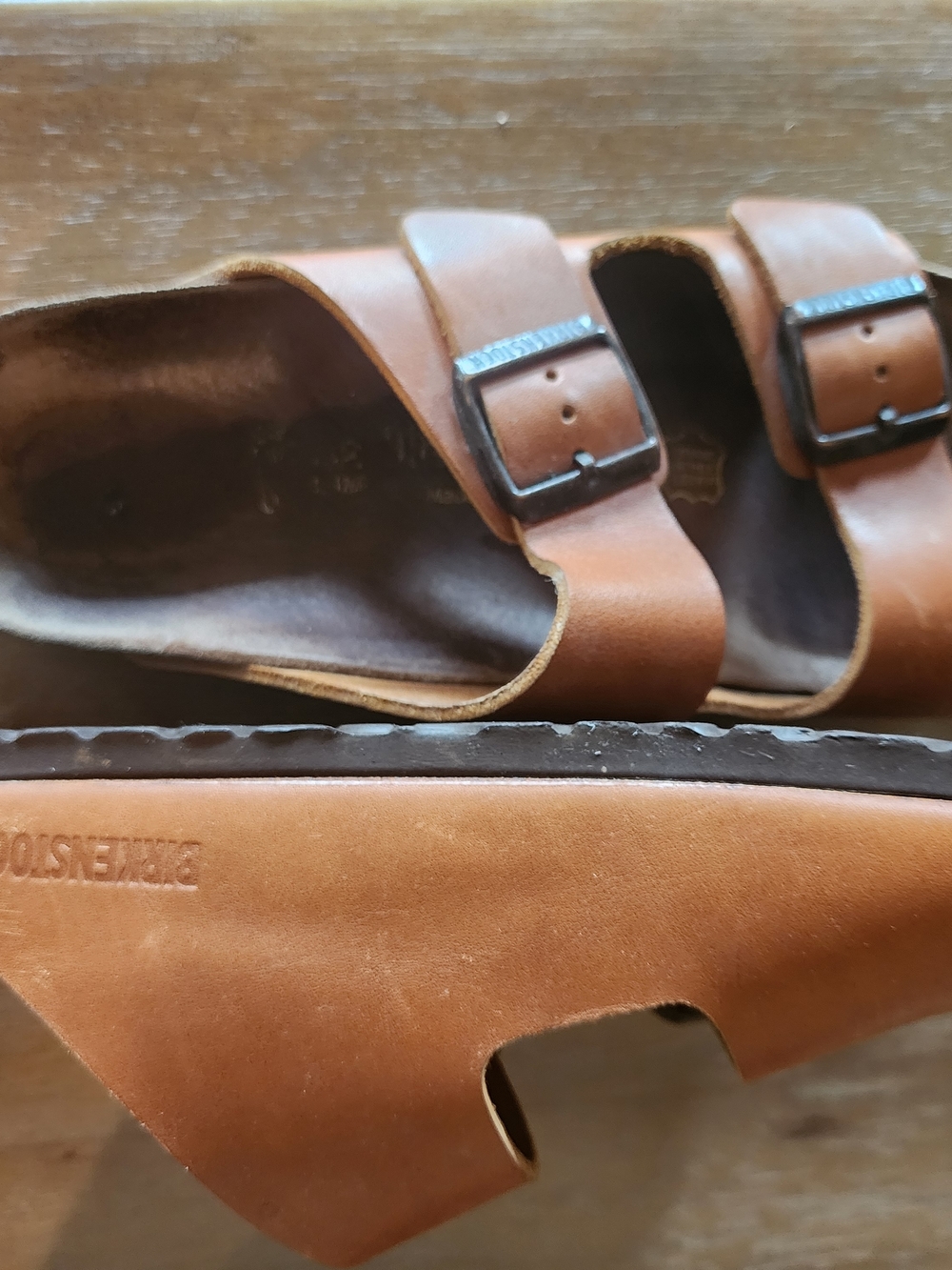 Birkenstock Brown Leather Double Buckle Slide Sandals - Picture 2 of 4